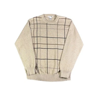 GEOFFREY BEENE Mens XL Beige Plaid Crew Neck Cotton Sweater Casual Comfort - Image 1 of 4