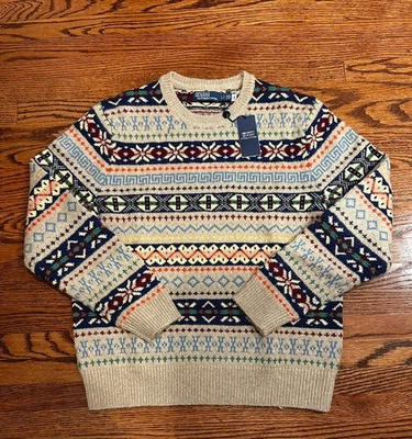 Polo Ralph Lauren Fair Isle Sweater Men’s Large Wool Alpaca Linen Cotton NWT - Image 1 of 4