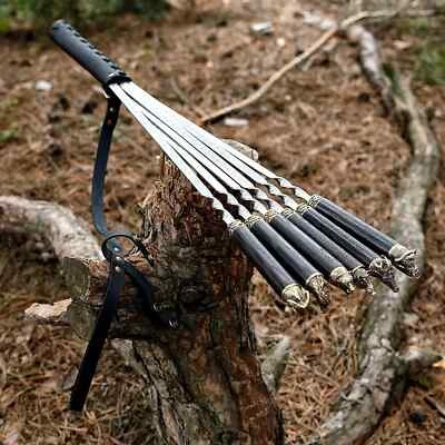 6 PCS FORGED HANDMADE SKEWERS LEATHER QUIVER OUTDOOR GRILL BARBECUE BBQ - Image 1 of 4