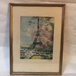 Original Antique Watercolor Eau Forte Originale By Le Bailly 10” X 14”Eiffel Tow - Picture 1 of 8