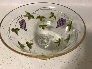 Cuenco de cristal de vidrio vintage hecho en Rumania con incrustación de oro y compota con patrón de uva - Imagen 1 de 6