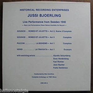 Jussi Bjoerling Live Performance Sweden 1940 - Boxed Set of 2 Records HRE 281-2 - Picture 1 of 1