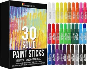 Zenacolor Kids 30-Piece Large Tempera Paint Sticks for Wood, Glass, Rock, Poster - Picture 1 of 7