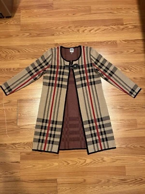 Cárdigan Anne Klein Mujer Longline Pequeño Cuadros Tartán Tejido Chaqueta Plumero Elegante Foto 1 de 4