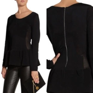 Maje Black Peplum Sweater Top Size M Stretch Knit Back Zipper Long Sleeve Blouse - Picture 1 of 12