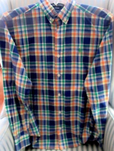 Polo Ralph Lauren Blue/Multi Plaid Cotton Button Down Shirt Boy's Size L (16-18) - Picture 1 of 4