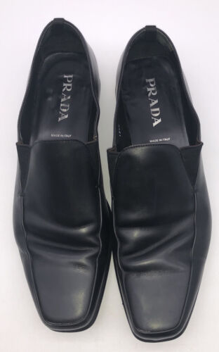 Scarpe eleganti Prada italiane pelle nera uomo punta quadrata nere 8 5 US usate
