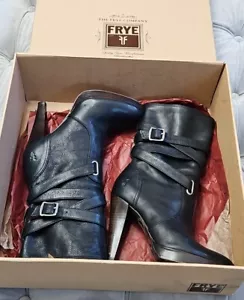 FRYE Negro Todo Cuero Harlow Multi Correa Hebilla Tacones Altos Botas Mujer Zapatos 6 - Imagen 1 de 17