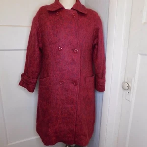 Vtg Bardolino Womens M L Made In Scotland Red Fuzzy Mohair Wool Coat - Picture 1 of 12