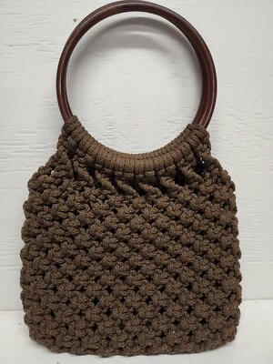 Cartera Macramé Marrón Hecho a Mano Bolso Forrado De Colección Años 70 Asas Circulares, Duradero  Foto 1 de 4
