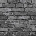 Fine Decor Fd31284 Rustic Brick Wallpaper, Silver/Black