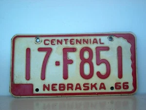NEBRASKA LICENSE PLATE 1966 CENTENNIAL - Picture 1 of 2