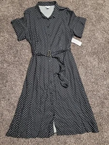 BIG SALE Women's Polka Dot Black Full Button Up Dress Size 16 NWT Liz Claiborne - Picture 1 of 4