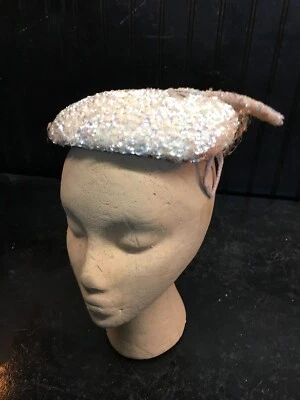 Винтажная дамская шапка-таблетка с розовыми блестками бархатная вуаль сетка стиль 1920-х - Изображение 1 из 4