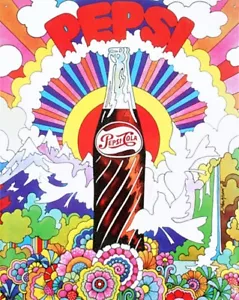 Pepsi Cola ""psicodélico"" letrero de acero grande 380mm x 300mm (sf) REDUCIDO - Imagen 1 de 1