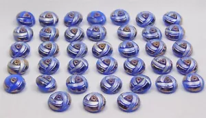 38 Pc Set Antique Blue Glass Gold Accents Hand Painted Shank Buttons .5" - Picture 1 of 10
