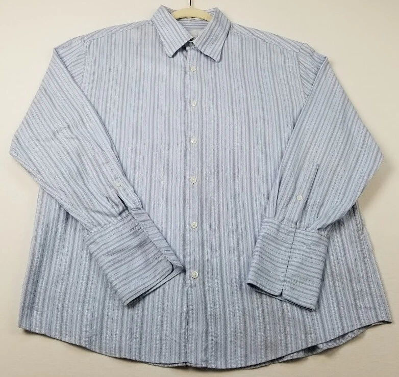 Perry Ellis Button Up Shirt Men XL 17 32 33 Blue Striped Long Sleeve French Cuff - Image 1 of 4