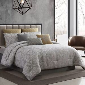 Hallmart Collectibles Lantana Comforter Set Riverbrook Home 6 Pieces Gold & Gray