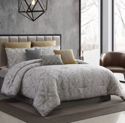 Hallmart Collectibles Lantana Comforter Set Riverbrook Home 6 Pieces Gold & Gray - Image 1 of 4