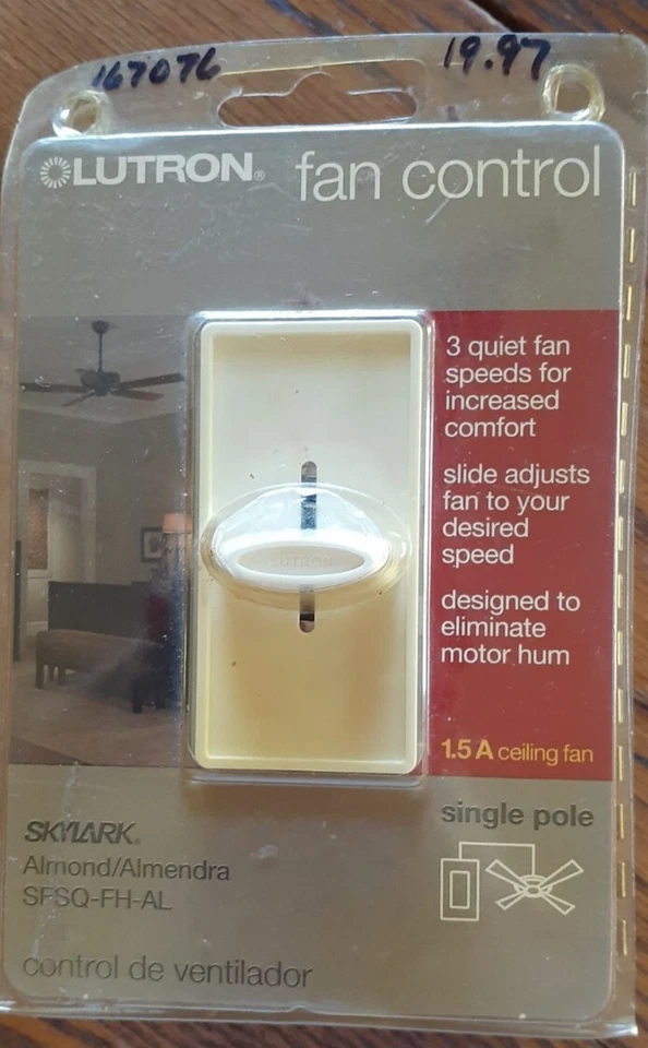 CONTROL VENTILADOR LUTRON 3 VELOCIDADES DEL VENTILADOR AJUSTE DESLIZANTE DISEÑADO PARA ELIMINAR EL ZUMBIDO DEL MOTOR ALM Foto 1 de 1