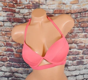 Victorias Secret 34D Swim The Hottie Halter bikini Top Neon Pink Push Up Strappy - Picture 1 of 12