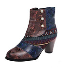 Womens Boho Ankle Boots Block Heels Pointed Toe Size Zipper Shoes Ethnic Style