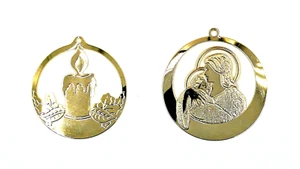 Christmas Holiday Ornaments Mary & Jesus, candle 24K Gold tone Metal 2 pc set - Picture 1 of 5
