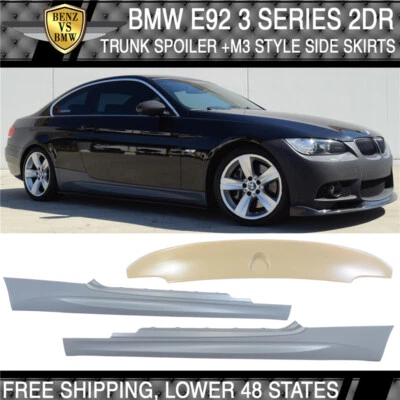 Fits 07-13 BMW E92 3 Series CSL Style Trunk Spoiler + M3 Style 2PCS Side Skirts - Image 1 of 4