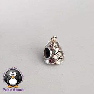 Pandora Silver & 14K Gold Festive Christmas Tree Charm 791999CZRMX Green Red CZ - Picture 1 of 7