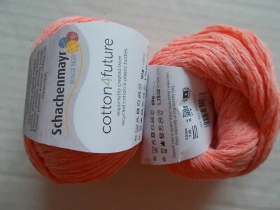Schachenmayr Cotton4future mezcla de algodón hilo texturizado, coral, lote de 2 (109yds ea) Foto 1 de 2