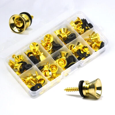 Wholesale 50pcs/lot Buttons + Screws Universal Guitar Strap Locks Nails Gold - Imagem 1 de 4