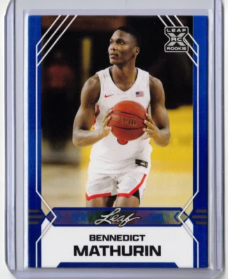 🔥 BENNEDICT MATHURIN 22-23 Leaf Draft #B-8 BLUE Parallel Rookie RC Pacers 🔥 - Image 1 of 2