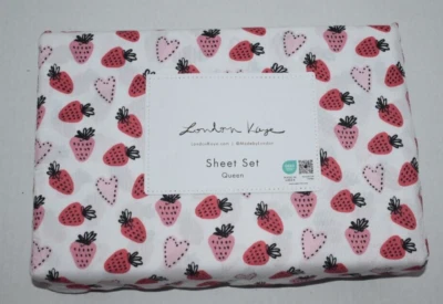 Juego de sábanas London Kaye patrón fresa y corazones tamaño queen Foto 1 de 2