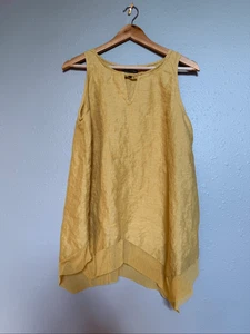 For Cynthia 100% Linen Sleeveless Tunic Top Yellow Asymmetrical Hem Size M - Picture 1 of 10
