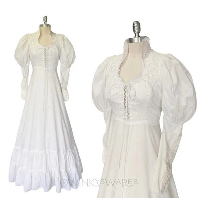 Vestido Corsé Gunne Sax Blanco Talla 11 M Vintage Años 70 Vestido de Boda Pradera Maxi Foto 1 de 4