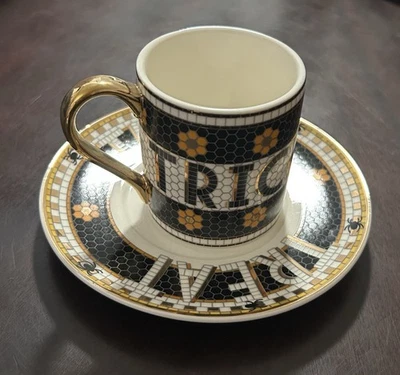Halloween Espresso Cup Saucer Set Black Bats Trick or Treat Bistro Tile NEW 5 oz - Image 1 of 4