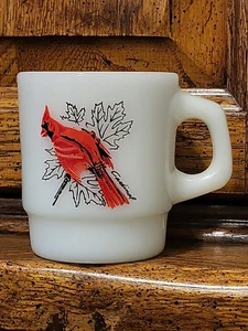 Anchor Hocking Red Cardinal Bird Vintage Milk Glass Coffee Mug 3.5" X 3" - Picture 1 of 6
