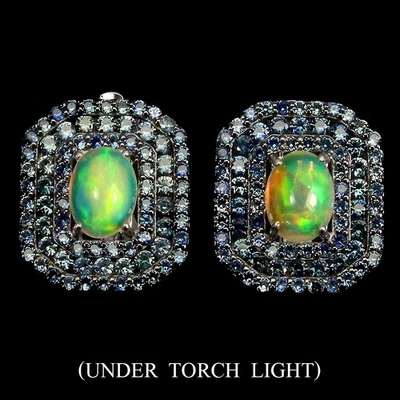 Sommer 925 Ohrringe Silber Oval Feueropal 8x6mm Saphir Edelstein Schmuck - Bild 1 von 4