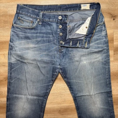 Pantalones de mezclilla G Star RAW para hombre 38x32 azul 3301 sueltos pierna recta algodón botón mosca Foto 1 de 4
