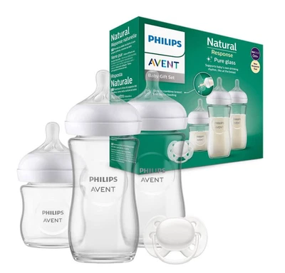 Philips Avent Glass Baby Bottles 0-6m Anti-Colic Valve No-Drip Breast-Shape Teat