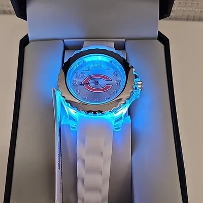 Chicago Bears NFL Ladies Watch FLASHES LIGHTS Game Time White Silicon Band NEW - Image 1 of 4