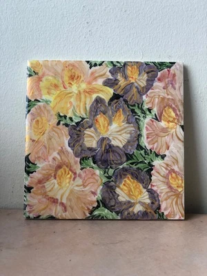 Ceramic Vintage Hand Painted Art Tile Floral & Gold Design Backsplash / Mural - Image 1 of 4