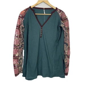 Top túnica Free People FP cuello en V verde lentejuelas térmicas manga larga MUJER XS - Imagen 1 de 11