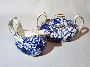 Vintage Royal Crown Derby BLUE MIKADO Creamer & Sugar w/Lid – ret 1964 mark - Picture 1 of 10