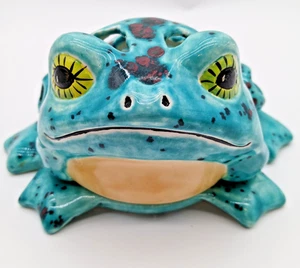 Ceramic Frog 2 Piece Planter Deck Window Toad Flower Pot Blue/Green Speckled - Picture 1 of 11