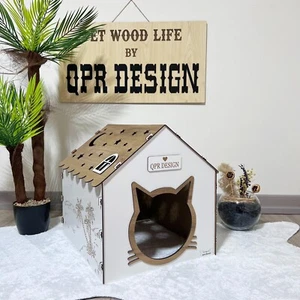 Large Cat House Indoor,Wooden Cat Bed with Star Roof & Palm Tree Design - Picture 1 of 11