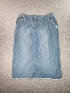 Original TY Wear Denim Skirt Womens 20w Blue Raw Hem Slit Hem 100% Cotton - Picture 1 of 11