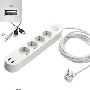 I-K-E-A Vierfachsteckdose/2 USB-Anschl., weiß/ textil, 3.0 m - Afbeelding 1 van 2