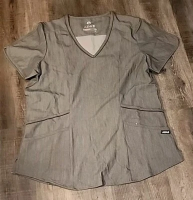 Adar PRO Heather, Scrub Top Womens size M Gray Pewter Stretch V-Neck Pockets - Image 1 of 2