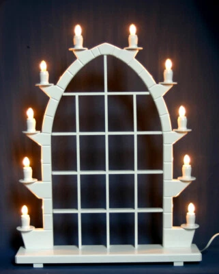 Schwibbogen Setzkasten Holz weiß Erzgebirge Gotischer Lichterbogen mit Erhöhung - Bild 1 von 4